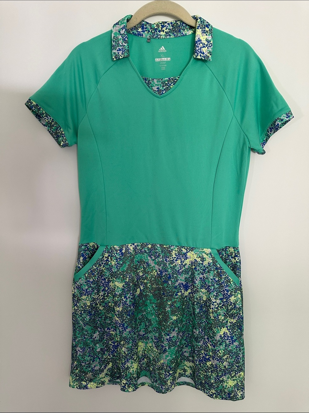 adidas golf dress gold rangewear Teal & Blue dots mini size XL good condition